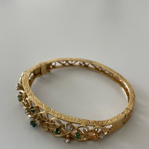 Antique 14 k gold emerald and diamond bracelet - Picture 12 of 16